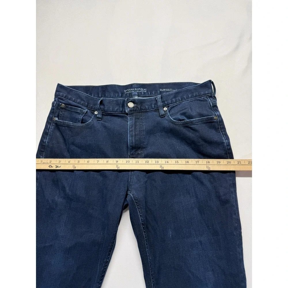 Banana Republic Traveler Jeans Mens 35x26 Blue Dark Wash Denim Slim Fit Low Rise